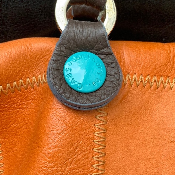Don’t Worry Be Gabs Made In Italy Orange With Blue Snaps Handbag - Picture 8 of 11